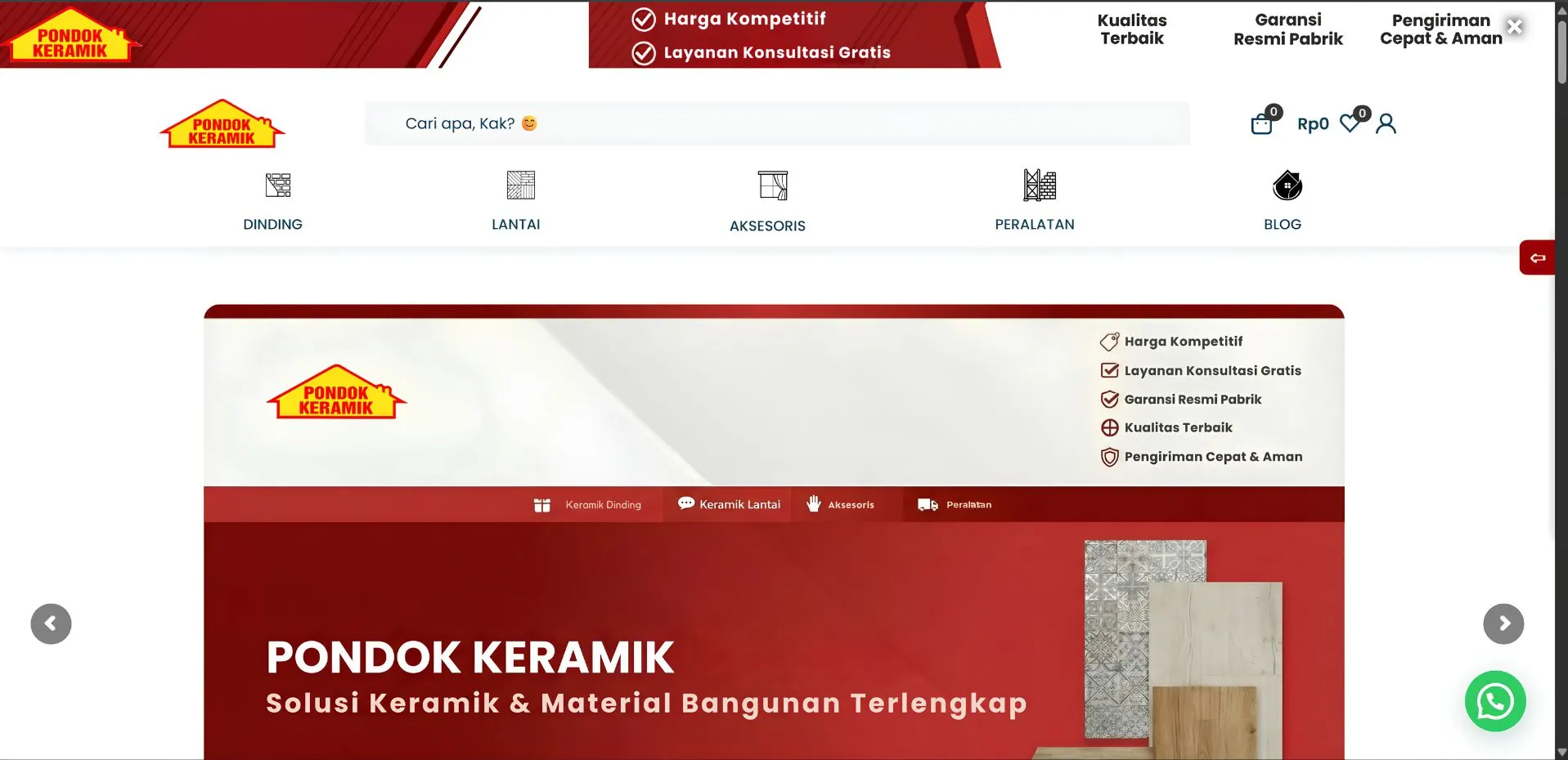 Portofolio jasa pembuatan website toko material Pondok Keramik - BuatWebsite-Ku Surabaya