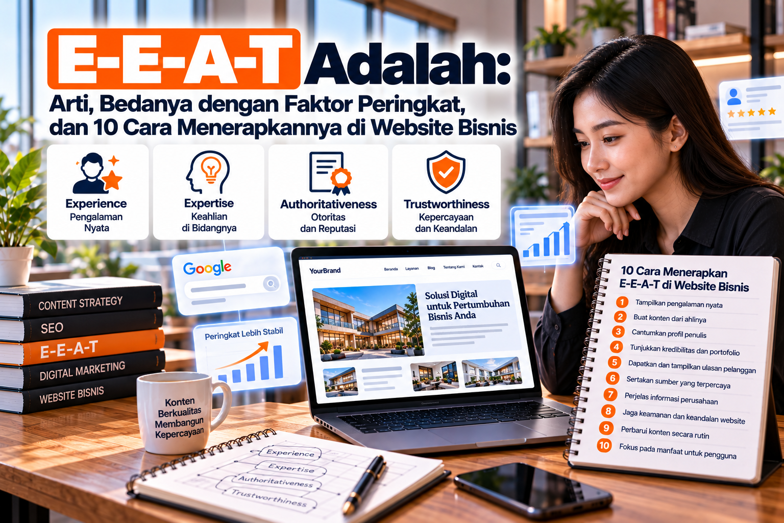 E-E-A-T Adalah: Arti, Bedanya dengan Faktor Peringkat, dan 10 Cara Menerapkannya di Website Bisnis